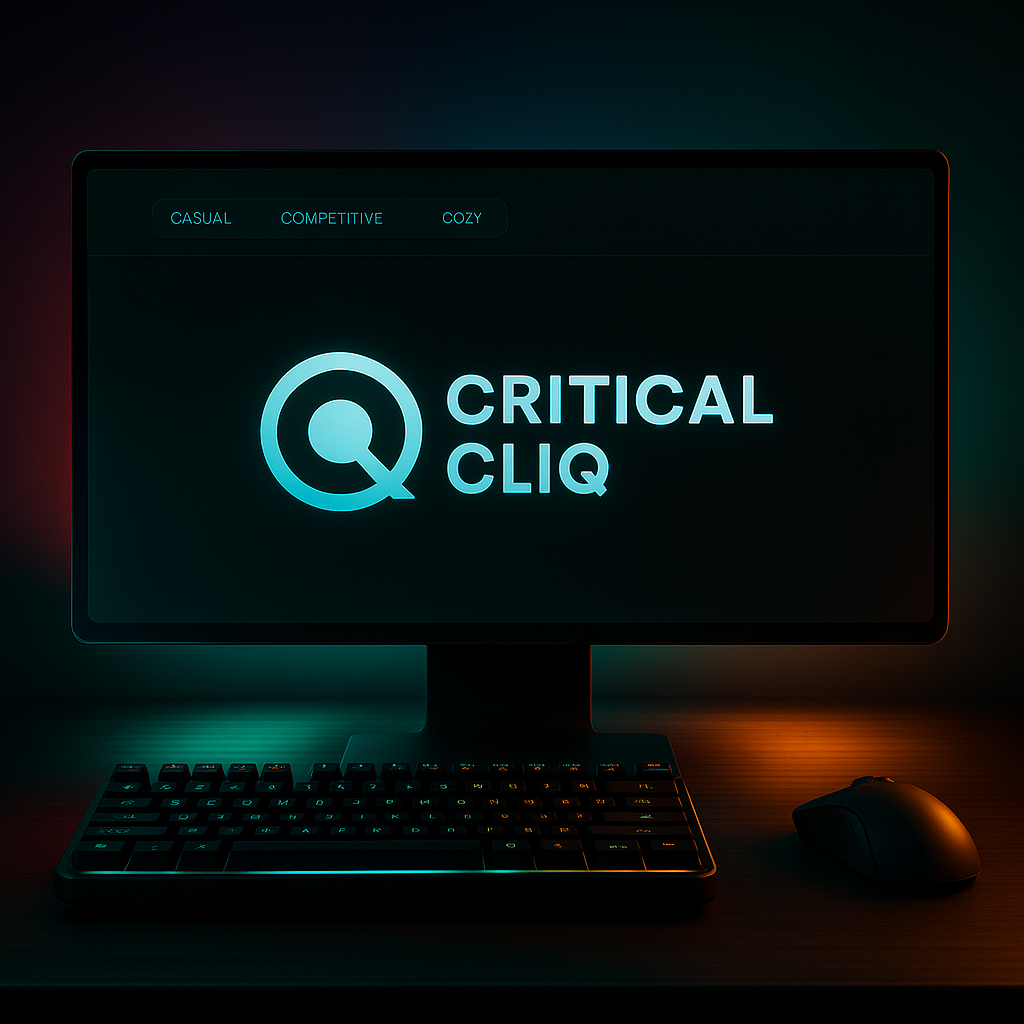 CriticalCLIQ platform displayed on a modern gaming setup with RGB keyboard and mouse